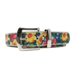 Vintage Womens Belt Sparkle Floral Iridescent Sequins Bonded Leather Bling S